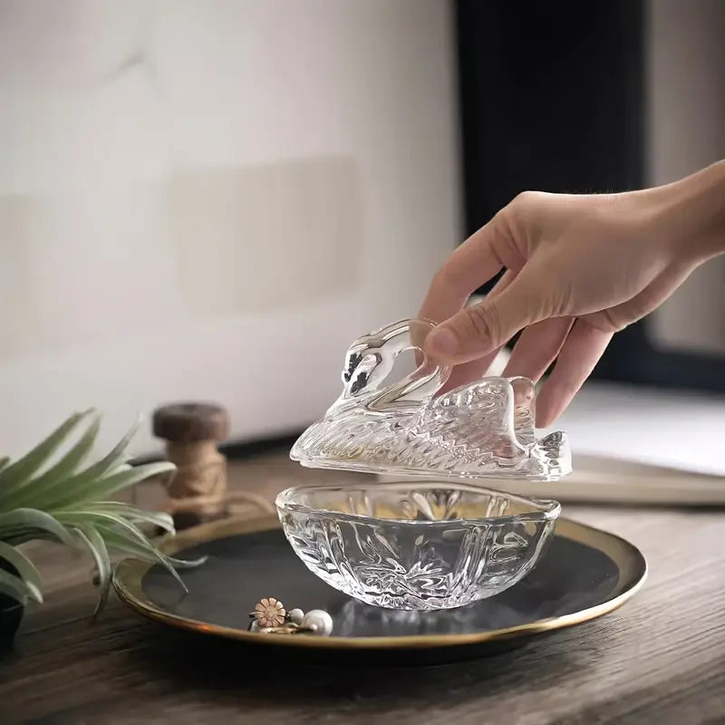 Glass Swan Trinket Dish